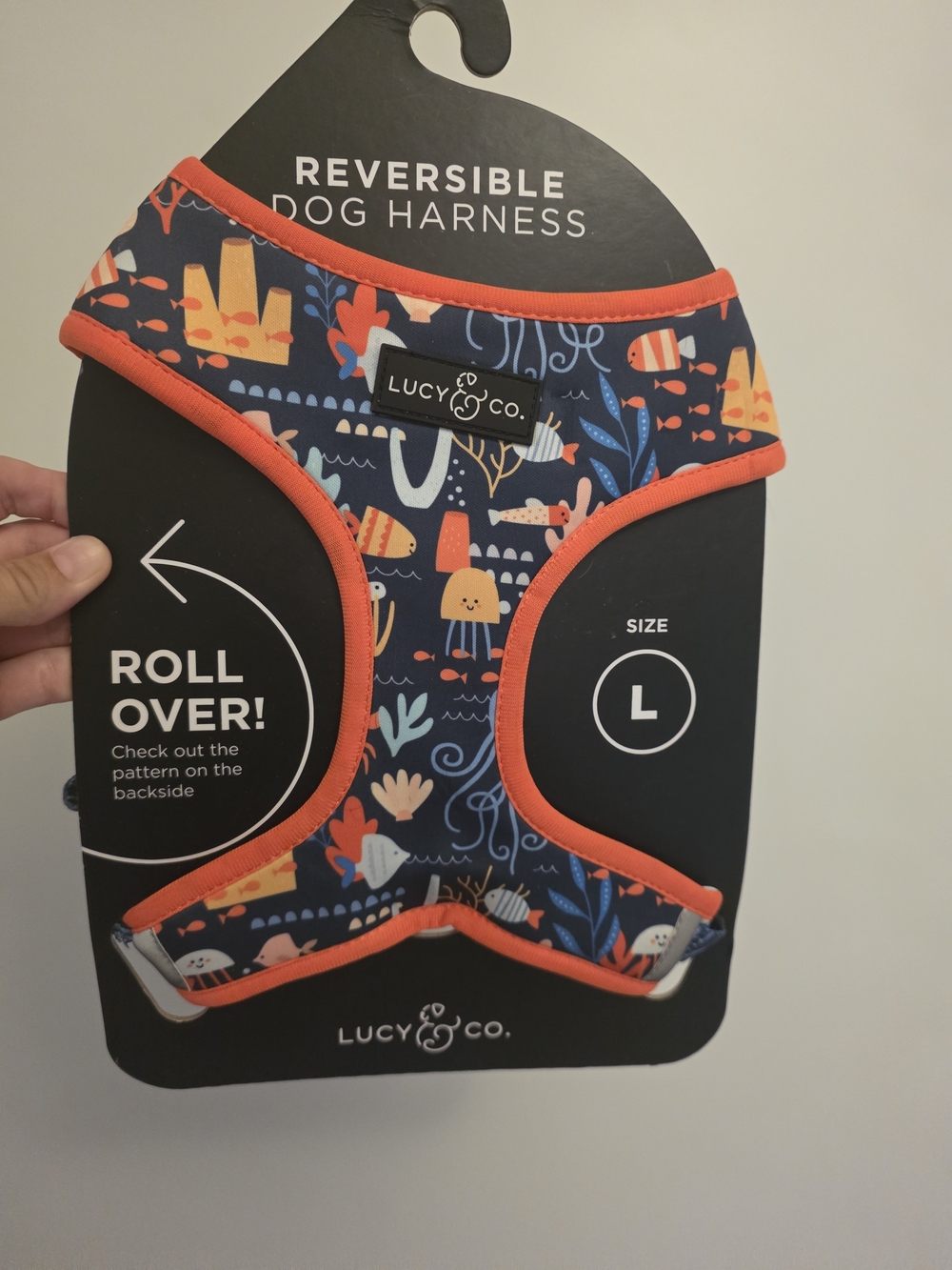 Lucy & Co. Reversible Navy and Orange Dog Harness - Large